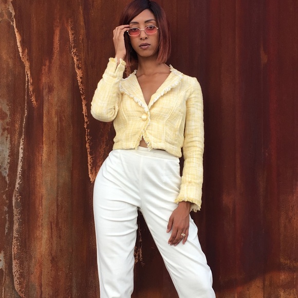 CAbi Jackets & Blazers - Cropped Yellow Tweed Blazer by Cabi sz xs